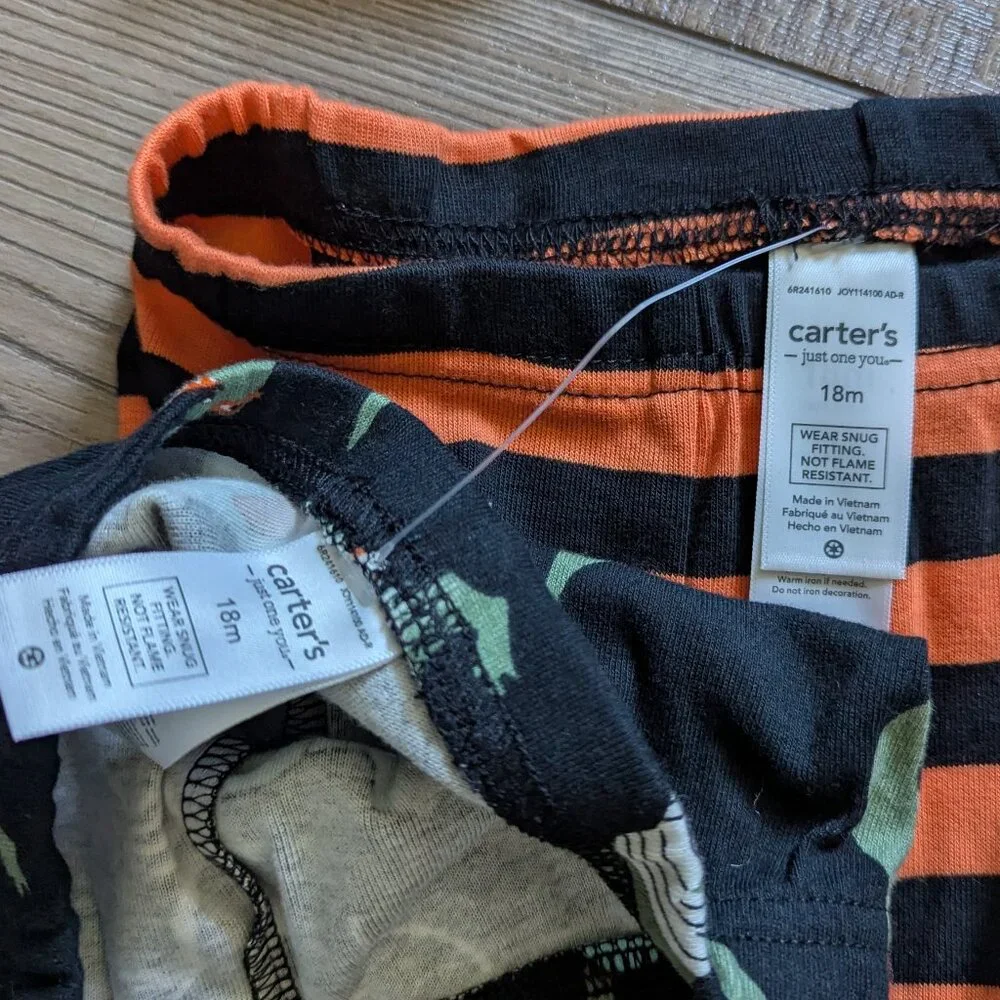 NWT Carter's Toddler Halloween Black Orange Glow Pajamas Shirt 4-piece Set 18m